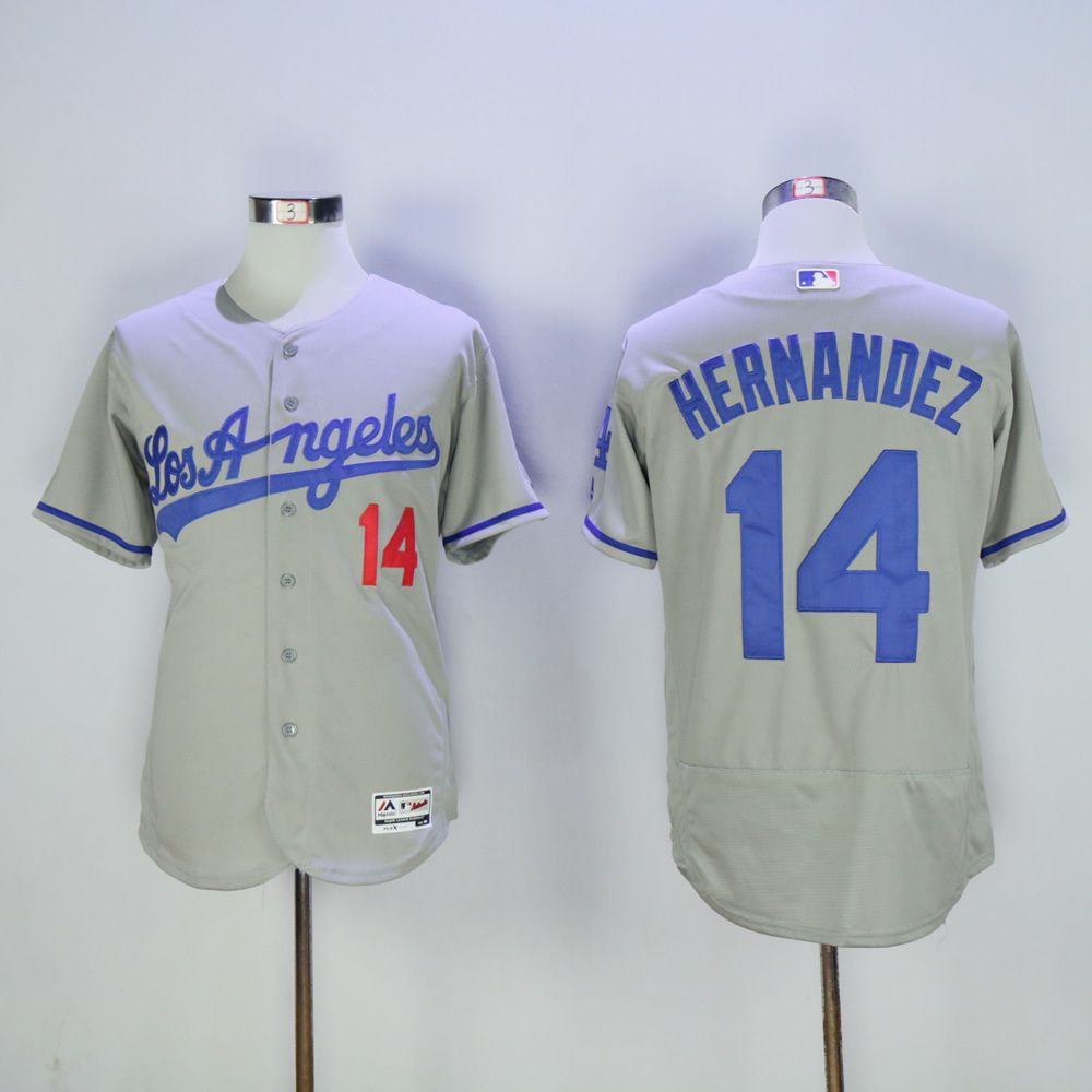 Men Los Angeles Dodgers #14 Hernandez Grey MLB Jerseys->los angeles dodgers->MLB Jersey